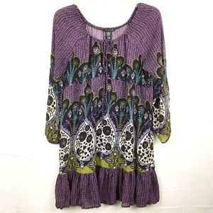 Boho Paisley Bohemian Festival Gypsy L Mini Dress